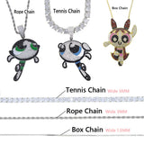 Silver Cartoon Pendant Necklace CZ Tennis Chain Iced Out Choker