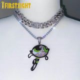 Silver Cartoon Pendant Necklace CZ Tennis Chain Iced Out Choker