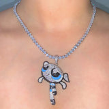 Silver Cartoon Pendant Necklace CZ Tennis Chain Iced Out Choker