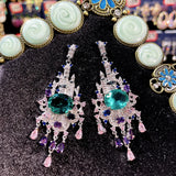 Green Crystal Tassel Earrings Wedding Accessories