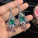 Green Crystal Tassel Earrings Wedding Accessories