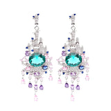 Green Crystal Tassel Earrings Wedding Accessories