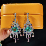 Green Crystal Tassel Earrings Wedding Accessories