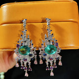 Green Crystal Tassel Earrings Wedding Accessories