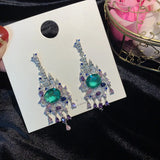 Green Crystal Tassel Earrings Wedding Accessories
