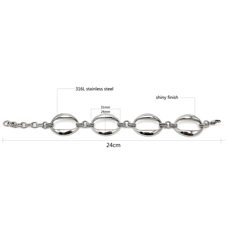 Silver Chain Bangle Bracelet Stainless Steel Link Jewelry