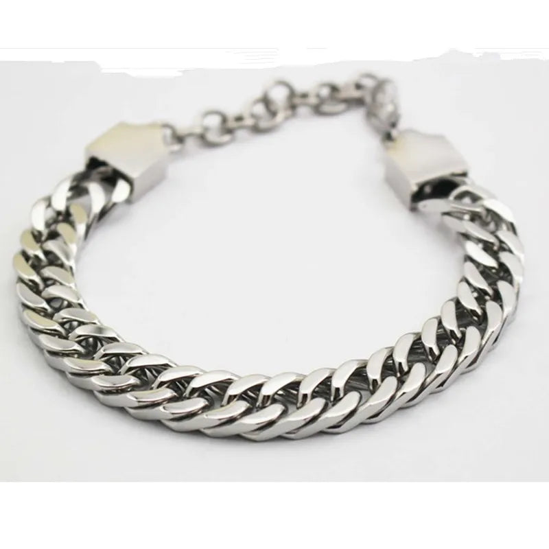 Silver Chunky Chain Men Wrist Bracelet Bangle Stainless Steel Jewelry