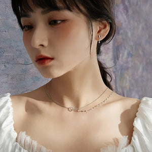 Silver Clavicle Chain Necklace Shining Circle Round Multilayer Jewelry