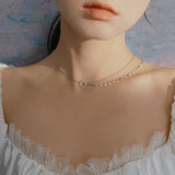 Silver Clavicle Chain Necklace Shining Circle Round Multilayer Jewelry