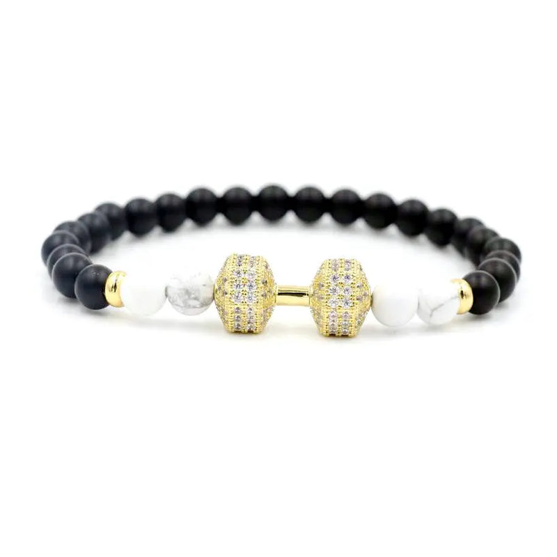 Silver Copper Rhinestone Inlay Crystal Dumbbell Bracelet For Men