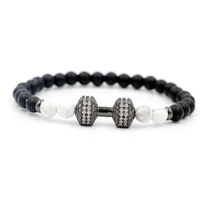Silver Copper Rhinestone Inlay Crystal Dumbbell Bracelet For Men