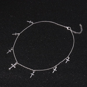 Silver Cross Necklace for Women Choker Chain Jewelry
