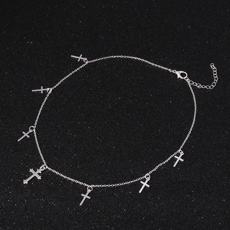 Silver Cross Necklace for Women Choker Chain Jewelry