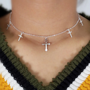 Silver Cross Necklace for Women Choker Chain Jewelry