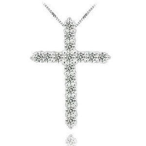 Silver Cross Pendant Necklace with Austria Crystal Zircon Allergy Women Necklace