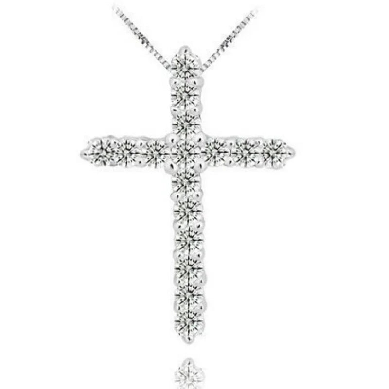 Silver Cross Pendant Necklace with Austria Crystal Zircon Allergy Women Necklace