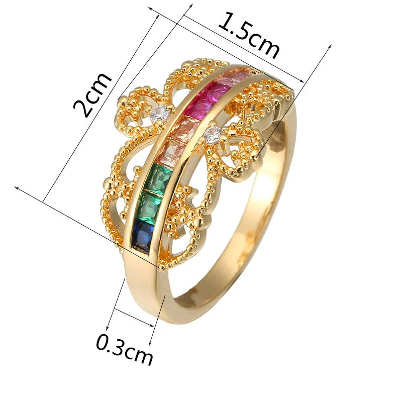 Colorful CZ Silver Crown Rings for Women Wedding Engagement Party