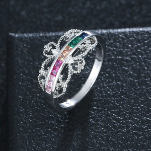 Colorful CZ Silver Crown Rings for Women Wedding Engagement Party