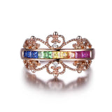 Colorful CZ Silver Crown Rings for Women Wedding Engagement Party