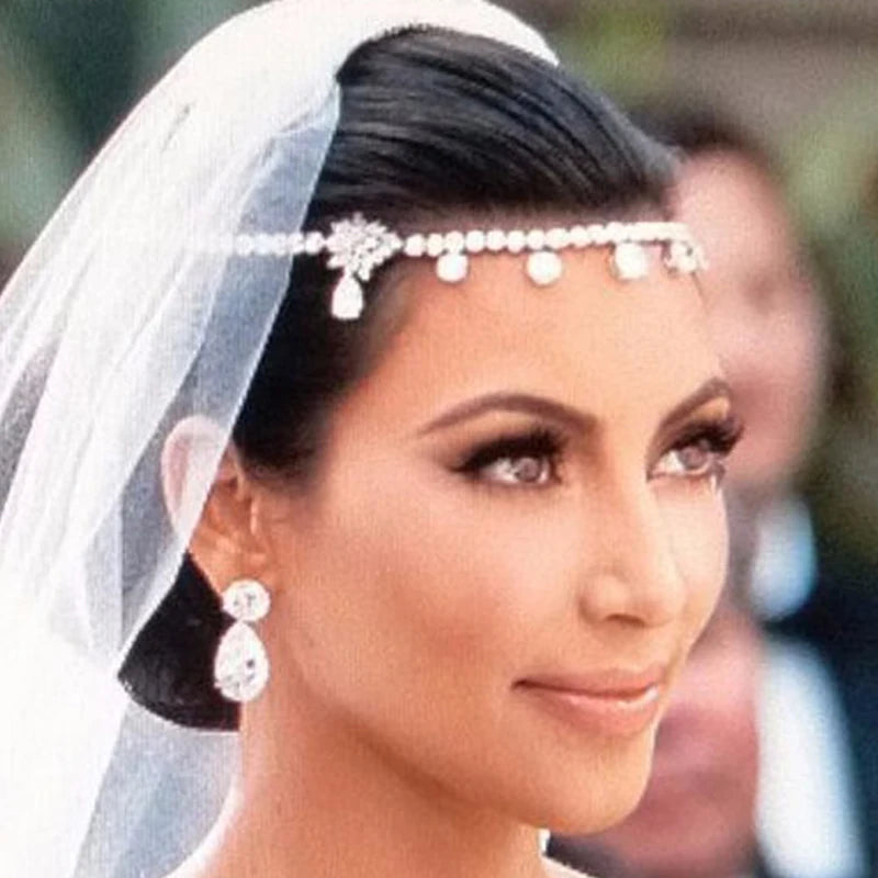 Silver Crystal Rhinestone Wedding Headpiece Bridal Head Chain Headband