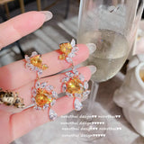 Yellow CZ Crystal Drop Earrings for Women Wedding Engagement Bridal Jewelry