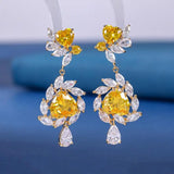 Yellow CZ Crystal Drop Earrings for Women Wedding Engagement Bridal Jewelry