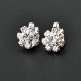 Silver Crystal Flower Heart Clip Earrings Non Pierced Floral Jewelry