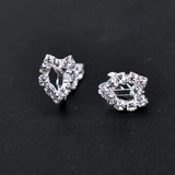 Silver Crystal Flower Heart Clip Earrings Non Pierced Floral Jewelry