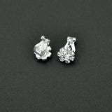 Silver Crystal Flower Heart Clip Earrings Non Pierced Floral Jewelry