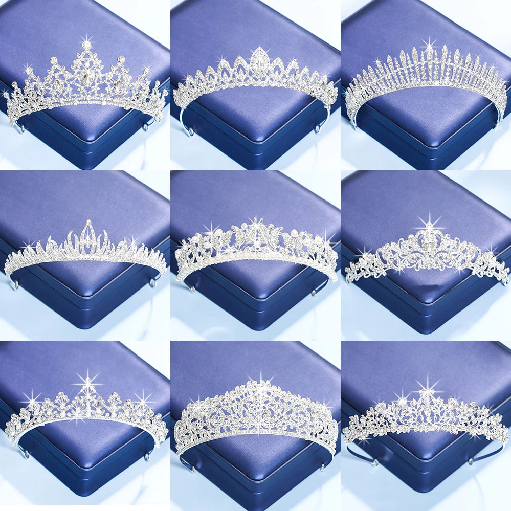 Silver Crystal Rhinestone Crown Tiara Wedding Hair Accessories Women
