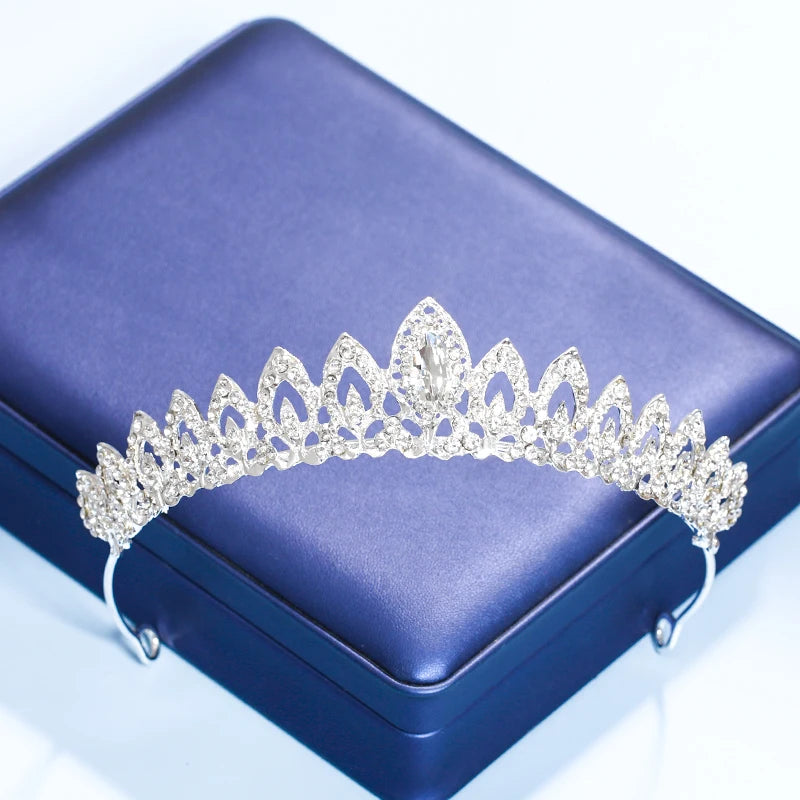 Silver Crystal Rhinestone Crown Tiara Wedding Hair Accessories Women