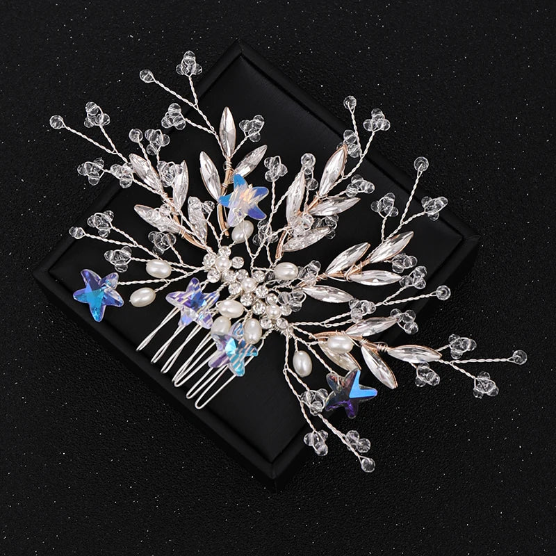 Silver Crystal Rhinestone Wedding Hair Combs Bridal Headpiece Tiara