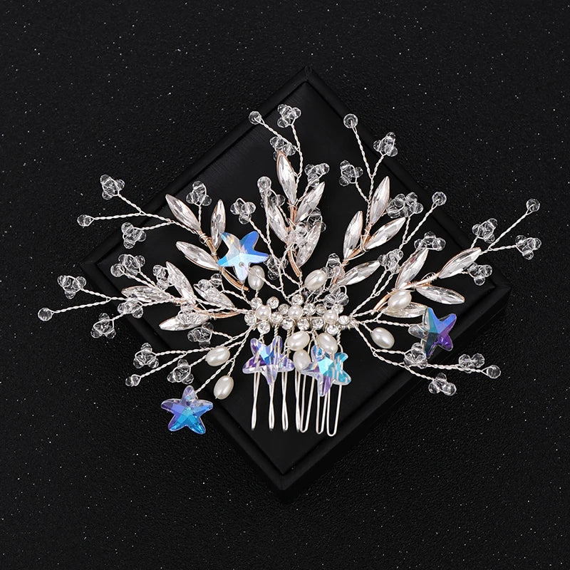 Silver Crystal Rhinestone Wedding Hair Combs Bridal Headpiece Tiara