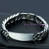 Mens Silver Cuban Link Chain ID Bracelet 22cm*15MM