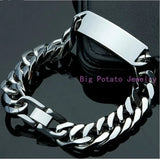 Mens Silver Cuban Link Chain ID Bracelet 22cm*15MM