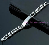 Mens Silver Cuban Link Chain ID Bracelet 22cm*15MM