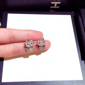 Silver Cat Stud Earrings For Women - Hypoallergenic Bling Jewelry
