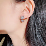 Silver Cat Stud Earrings For Women - Hypoallergenic Bling Jewelry