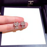 Silver Cat Stud Earrings For Women - Hypoallergenic Bling Jewelry