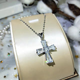 Silver CZ Cross Pendant Necklace Long Chain Wedding Jewelry
