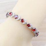 Silver Red Garnet Bracelet Health Jewelry for Women Box SL116