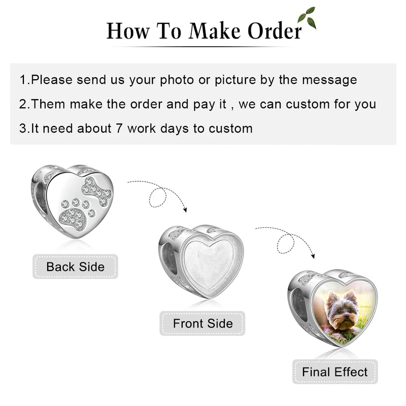 Silver Dog Footprint Beads Charms for Bracelet Necklace