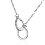 Silver Double Circle CZ Zirconia Necklaces for Women Long Chain Gift