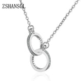 Silver Double Circle CZ Zirconia Necklaces for Women Long Chain Gift