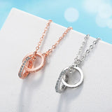 Silver Double Circle CZ Zirconia Necklaces for Women Long Chain Gift