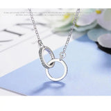 Silver Double Circle CZ Zirconia Necklaces for Women Long Chain Gift