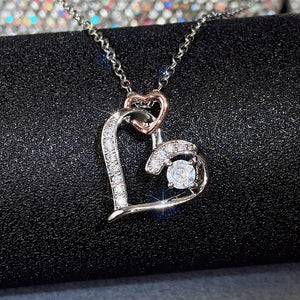 Silver Double Heart Frame Pendant Necklace for Women Wedding Party Jewelry