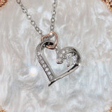 Silver Double Heart Frame Pendant Necklace for Women Wedding Party Jewelry