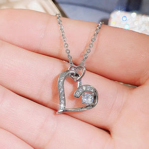 Silver Double Heart Frame Pendant Necklace for Women Wedding Party Jewelry