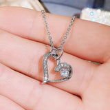 Silver Double Heart Frame Pendant Necklace for Women Wedding Party Jewelry